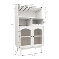 Living Room White Wine Cabinet with Removable Wine Rack and Glass Door Storage for Wine Glasses