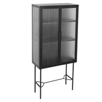 Elegant Floor Cabinet with 2 Tempered Glass Doors Adjustable Shelves Dust-Free Easy Assembly Black Living Room Display Storage