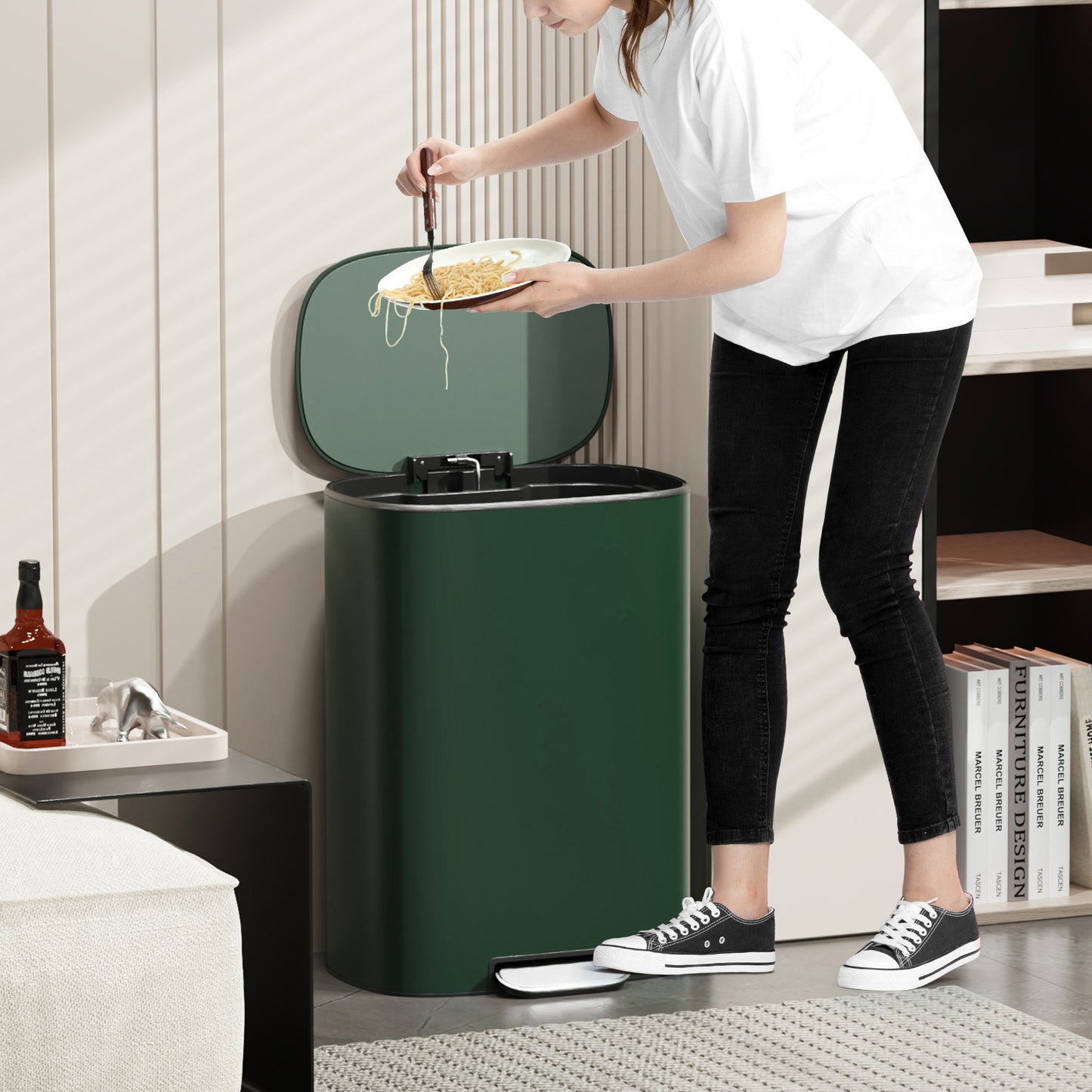 13 Gallon 50L Kitchen Foot Pedal Soft Close Trash Can Stainless Steel Ellipse Design Green