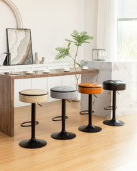 Khaki Faux Leather Adjustable Bar Stool Set of 2 360° Swivel Armless Counter Chairs with Metal Frame for Kitchen Dining Living Room