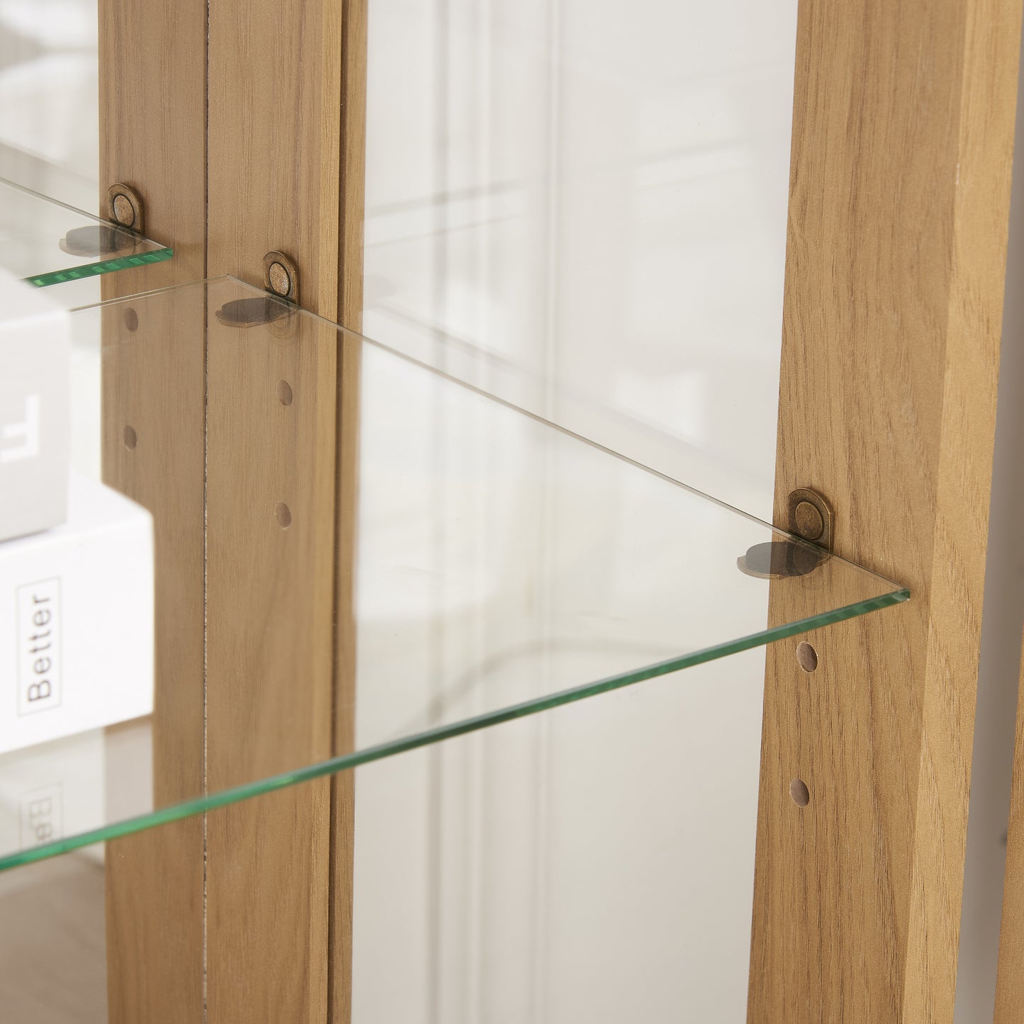 Elegant Oak Curio Cabinet with Glass Doors Adjustable Shelves Mirrored Back Lighted Display for Home Office