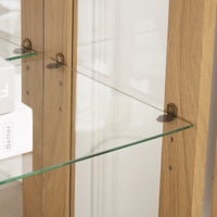 Elegant Oak Curio Cabinet with Glass Doors Adjustable Shelves Mirrored Back Lighted Display for Home Office
