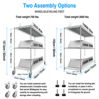 Height Adjustable 3 Tier Metal Garage Storage Shelves with Wheels Heavy Duty 3000 LBS Capacity Black Storage Rack