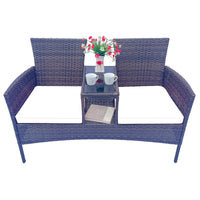 Modern Wicker Patio Conversation Set with Removable Cushions and Tempered Glass Table for Garden and Backyard