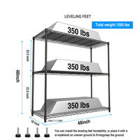 3 Tier Heavy Duty Wire Shelving Unit 1050 LBS Capacity Adjustable Metal Garage Storage Rack Black