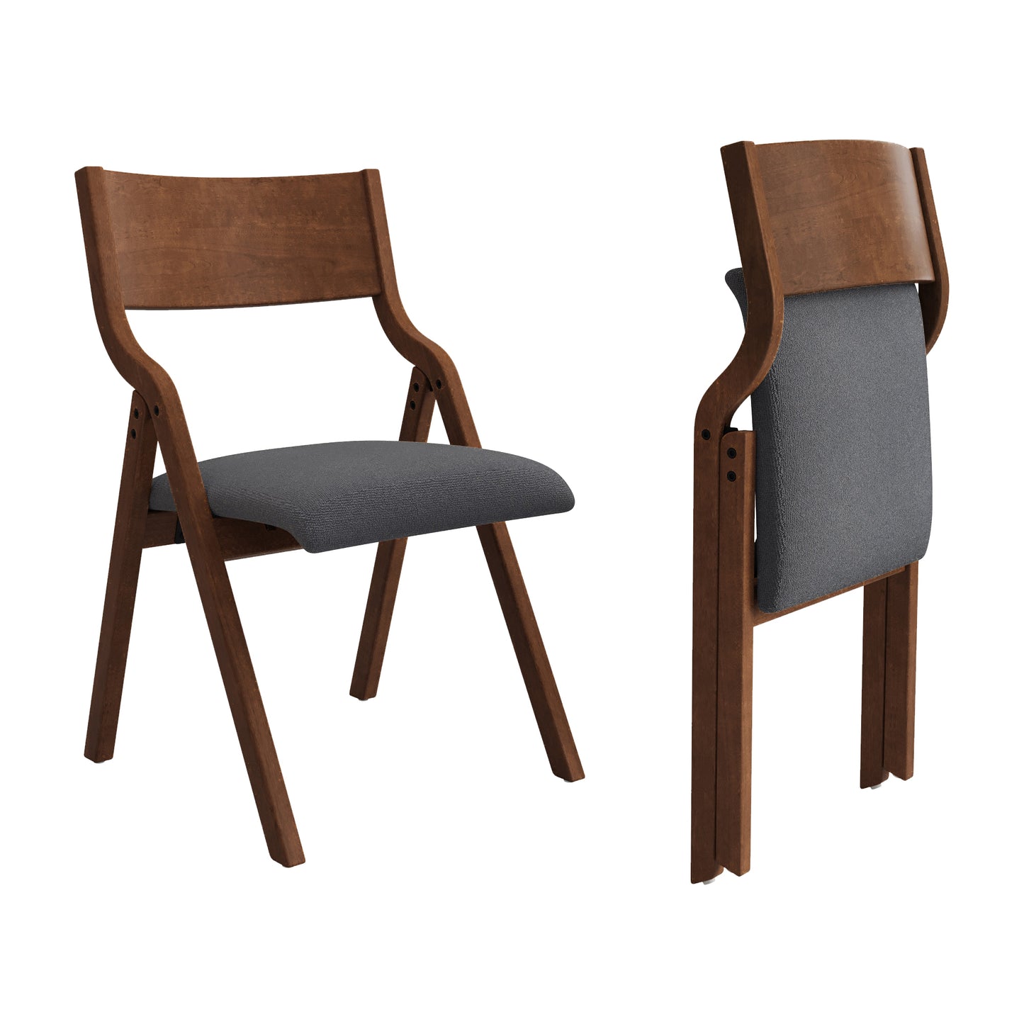 Upholstered folding Dining chair, space saving, easy to carry, Dining Room,No assembly required, 2-Pack-Grey+Walnut