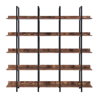 5 Tier Open Bookshelf Vintage Industrial Style Metal Frame MDF Board Home Office Storage Shelf