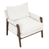 Mid-Century Modern Velvet Accent Chair Solid Wood Leisure Chair Thick Seat Cushion for Living Room Bedroom Studio White