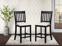 Casual Black Finish Rubberwood Dining Chairs Set of 2 Slatted Back Transitional Counter Seating