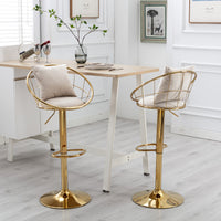 Velvet Bar Chair Set of 2 Pure Gold Plated Unique Design 360 Degree Rotation Adjustable Height for Dining Room and Bar