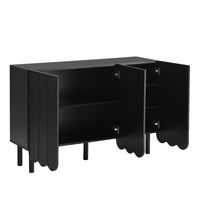 Cream Minimalist Shoe Cabinet with 5 Solid Wood Legs Adjustable Shelves Wave Door Design for Living Room Storage Black
