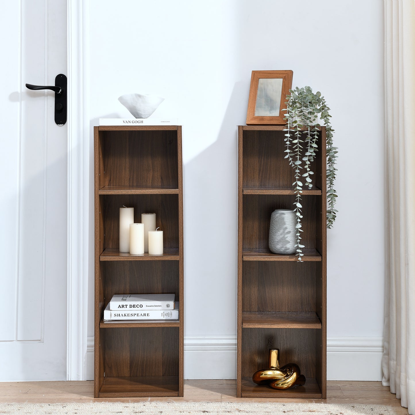 8-Tier Slim Media Tower Rack Adjustable Shelves Tall Bookcase Storage Cabinet for Home Office Display