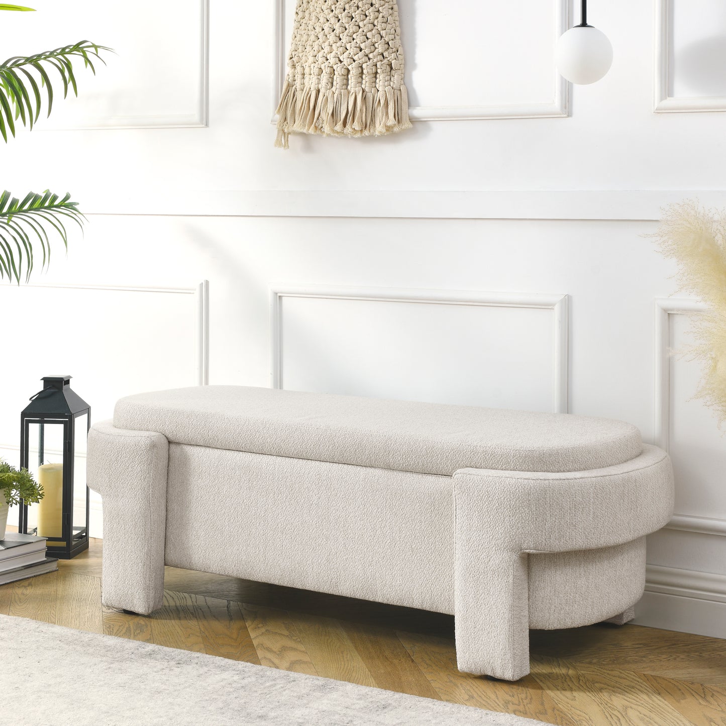 Linen Upholstered Storage Bench with Foam Padded Seat for Living Room Bedroom Entryway 51.5x20.5x17 250lbs Capacity