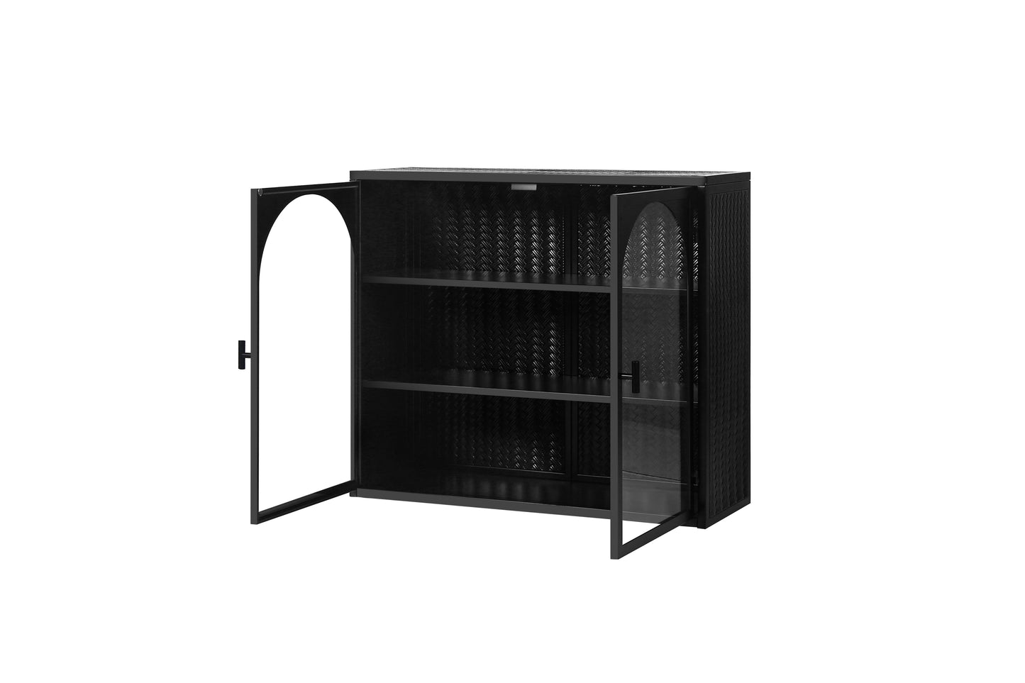 Modern Two-Door Wall Cabinet with Three-Tier Storage for Entryway Living Room Bathroom Dining Room Black Woven Pattern