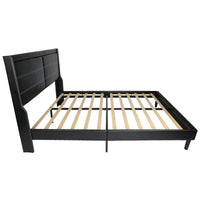 Queen PU Leather Upholstered Bed Frame with LED Lights Wing-Back Headboard Strong Wooden Slats No Box Spring Black