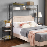 Queen Bed Frame with Storage Nightstands Bookcase Headboard Easy Assembly Rustic Brown Iron and Wood