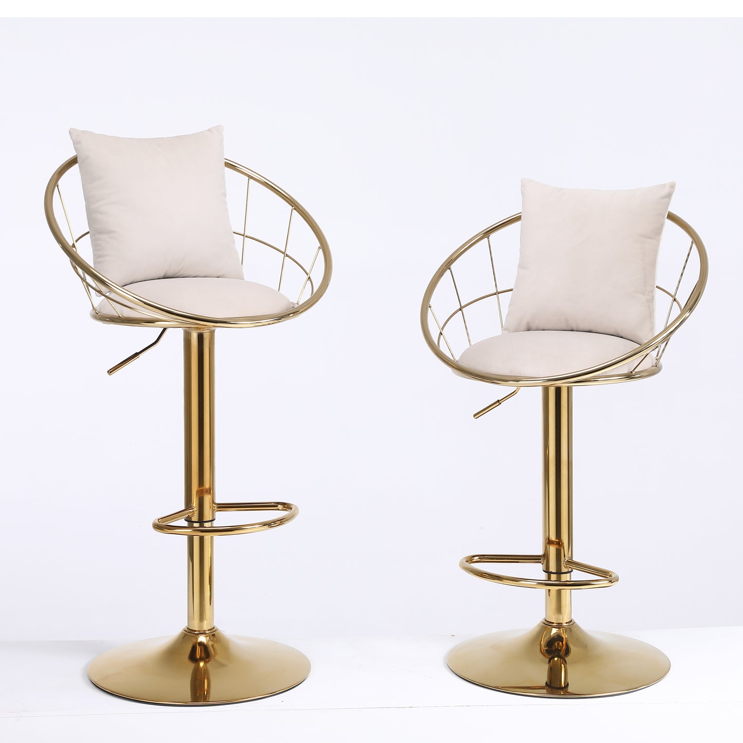 Velvet Bar Chair Set of 2 Pure Gold Plated Unique Design 360 Degree Rotation Adjustable Height for Dining Room and Bar