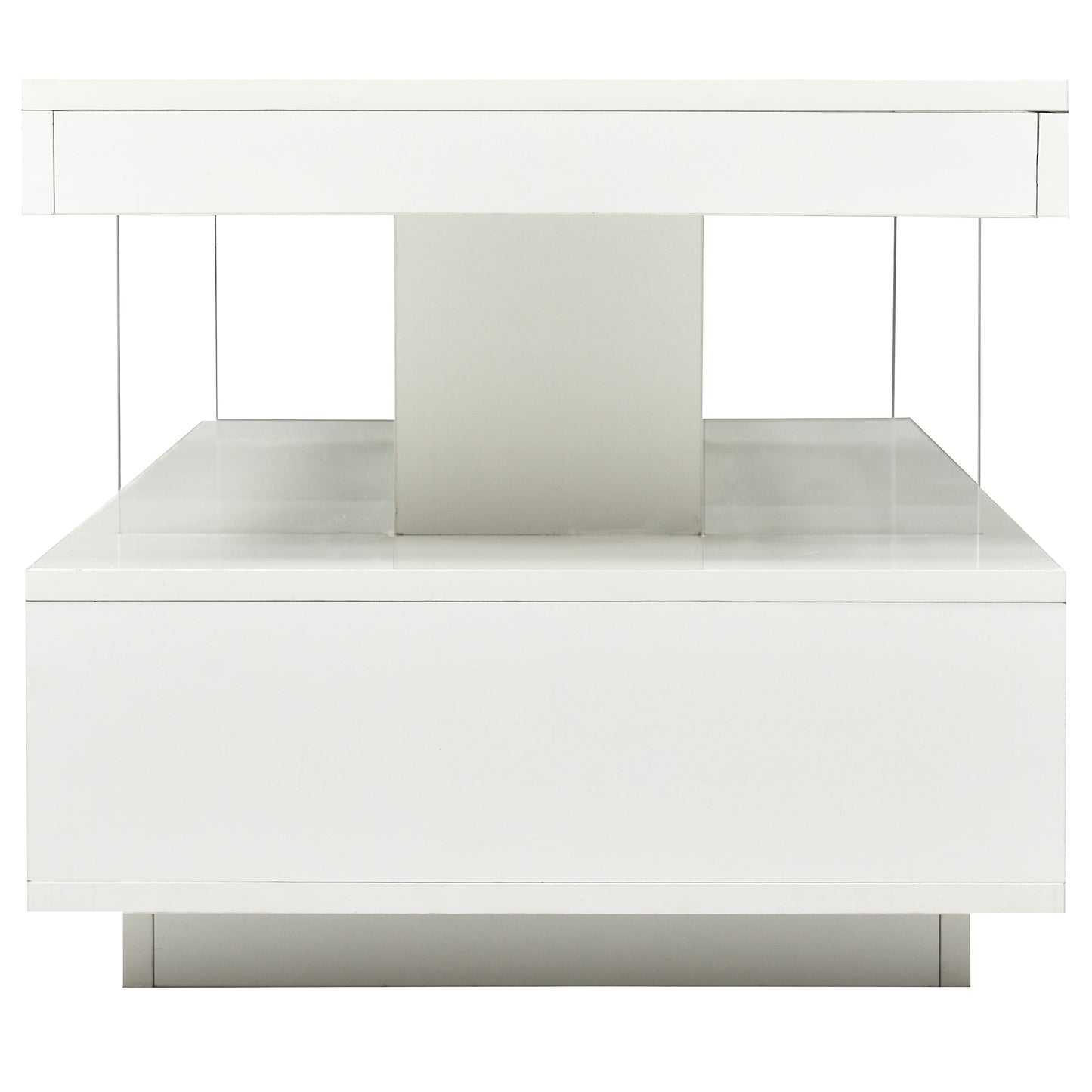 Modern LED Coffee Table with Storage and 2 Drawers, Accent Center Table with Display Shelves for Living Room, White