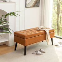 Brown Leather Storage Bench for Bedroom Entryway 43.3" Stylish Ottoman at Foot of Bed