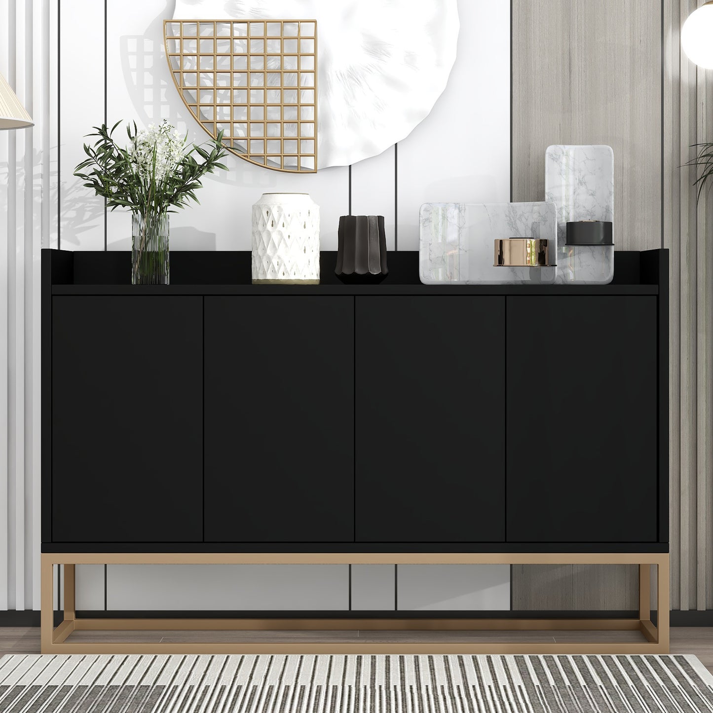 Elegant Modern Sideboard Buffet Cabinet with Ample Storage for Dining Room Entryway Black