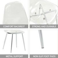 Modern Minimalist Transparent Dining Chair Set 6pcs Armless Nordic Makeup Stool with Silver Plated Metal Legs
