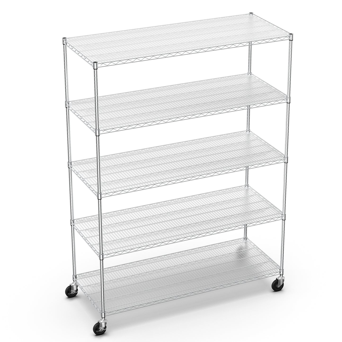 5 Tier Heavy Duty Adjustable Storage Rack 7500lbs Metal Wire Shelving Unit with Wheels and Shelf Liners 82H x 60L x 24D Chrome