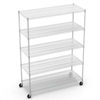 5 Tier Heavy Duty Adjustable Storage Rack 7500lbs Metal Wire Shelving Unit with Wheels and Shelf Liners 82H x 60L x 24D Chrome