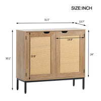 Rustic Accent Storage Cabinet with Rattan Doors Mid Century Natural Wood Sideboard for Living Room