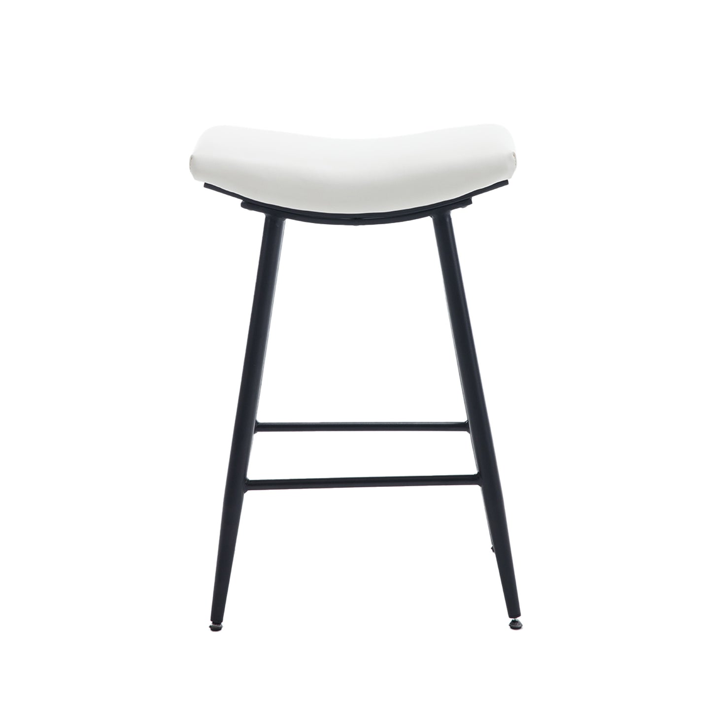 Armless Counter Height Bar Stools Set of 2 Modern PU Leather Cream Metal Legs Footrest