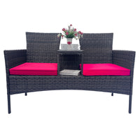 Modern Wicker Patio Conversation Set with Removable Cushions and Tempered Glass Table for Garden and Backyard