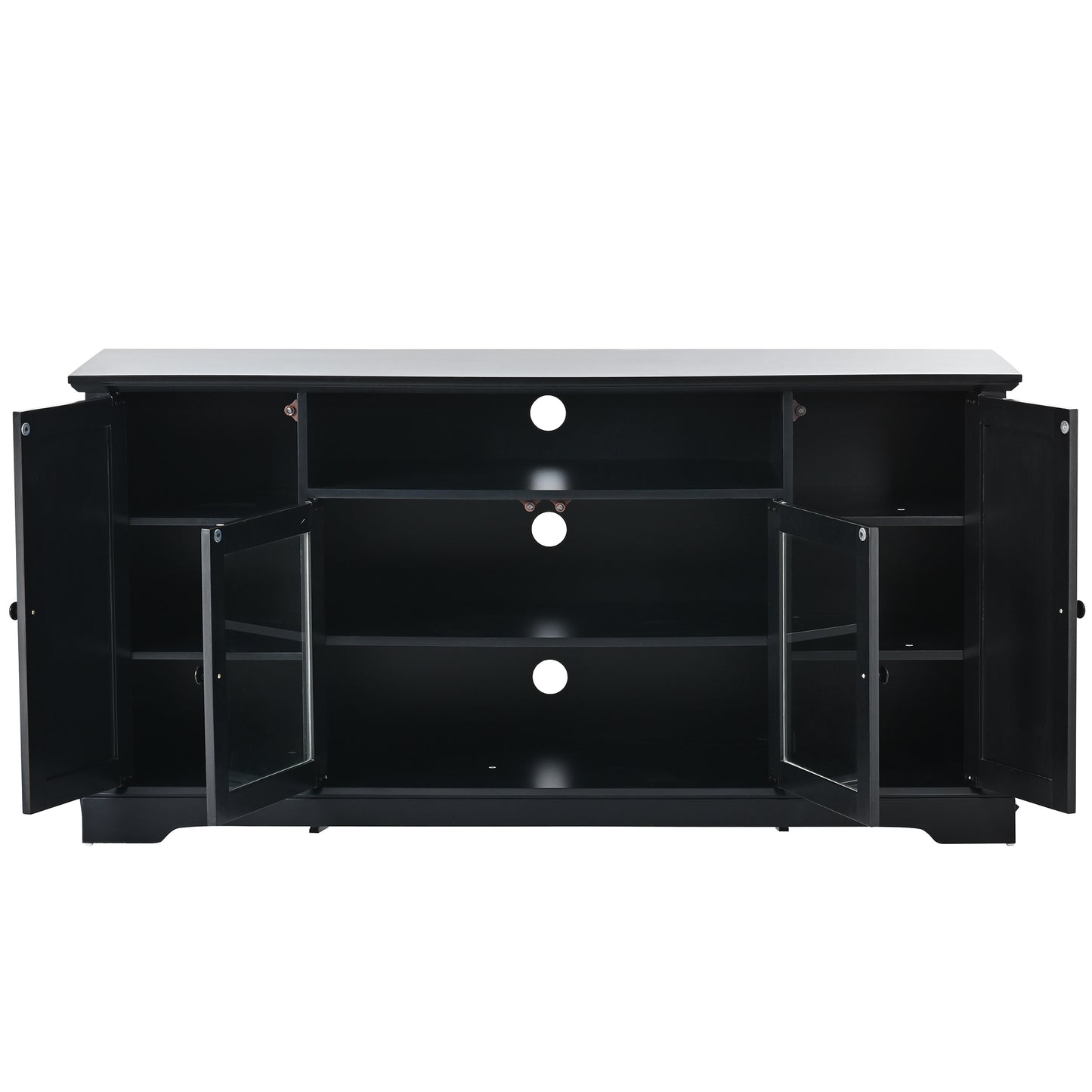 TV Stand for 65 Inch TV with Adjustable Panels and 2 Tempered Glass Doors Open Style Cabinet Sideboard for Living Room Black