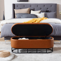 Upholstered Storage Ottoman Bench for Living Room Bedroom Entryway End of Bed with Metal Legs Brown