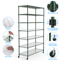 7 Tier Heavy Duty Wire Shelving Unit 2450 LBS Capacity Adjustable Metal Storage Shelves with Wheels for Garage Organization