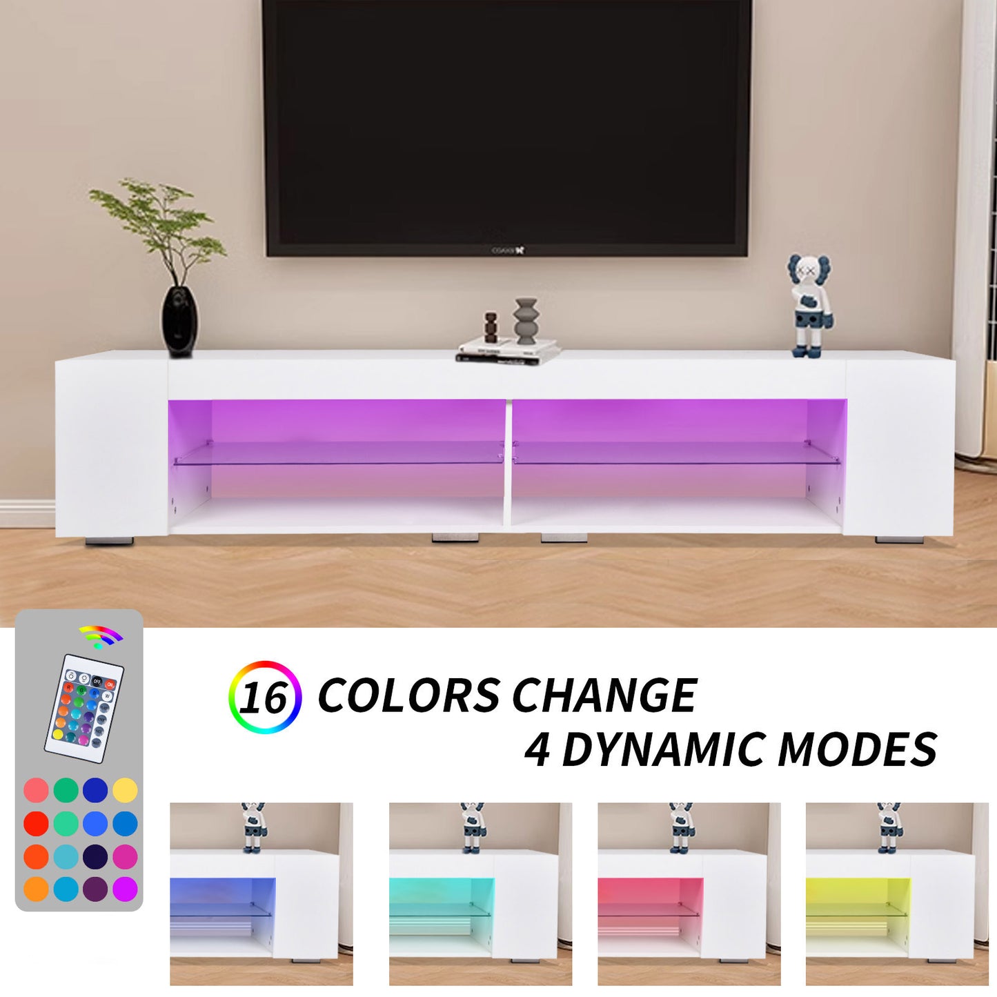 LED TV Stand Modern Entertainment Center High Gloss Storage for Gaming Living Room Bedroom TV Cabinet