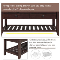 Multipurpose Entryway Storage Bench with Cushioned Seat and Drawers Espresso Shoe Rack for Home Organization