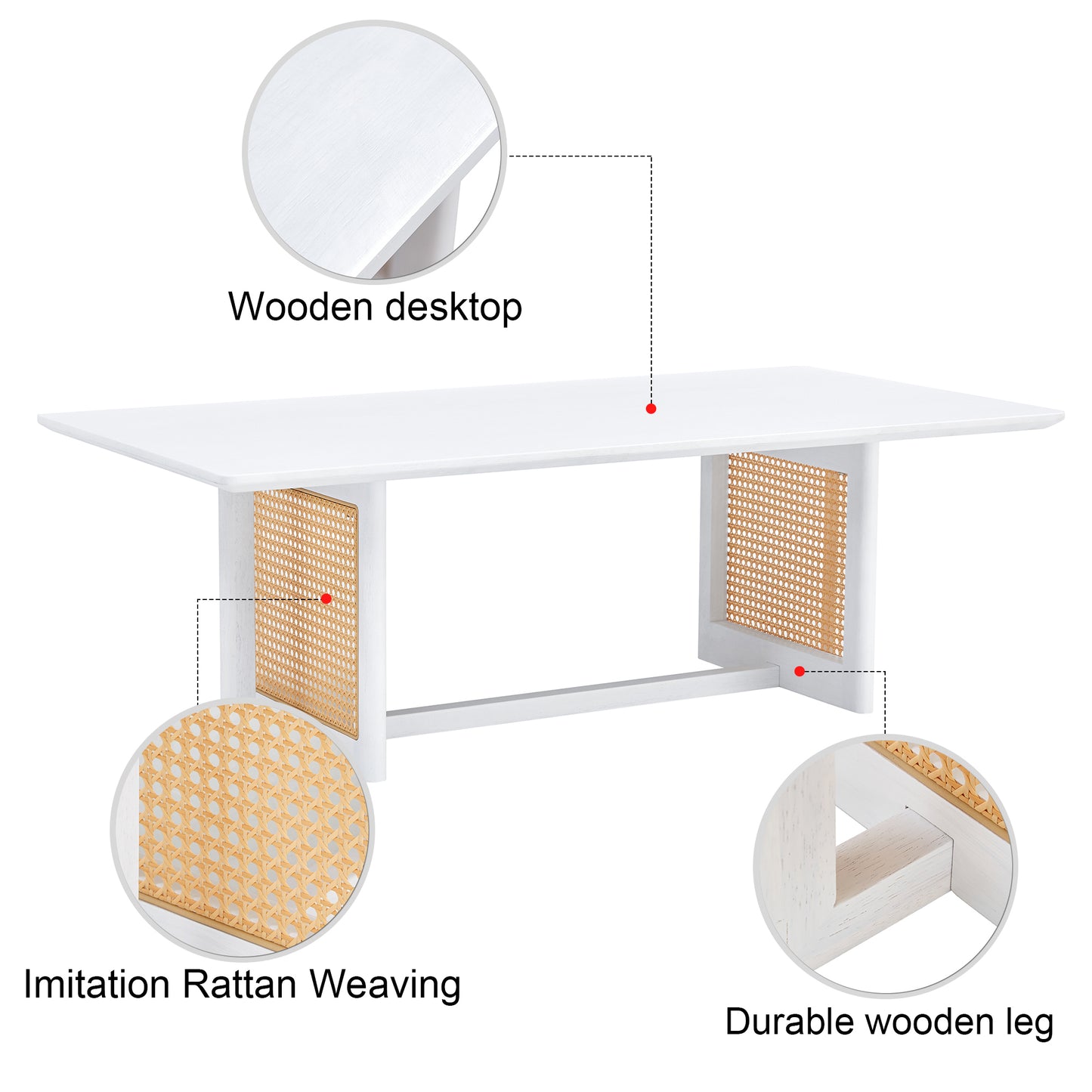 Chinese Style White Solid Wood Imitation Rattan Rectangular Coffee Table Small Living Room Low Table