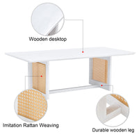 Chinese Style White Solid Wood Imitation Rattan Rectangular Coffee Table Small Living Room Low Table