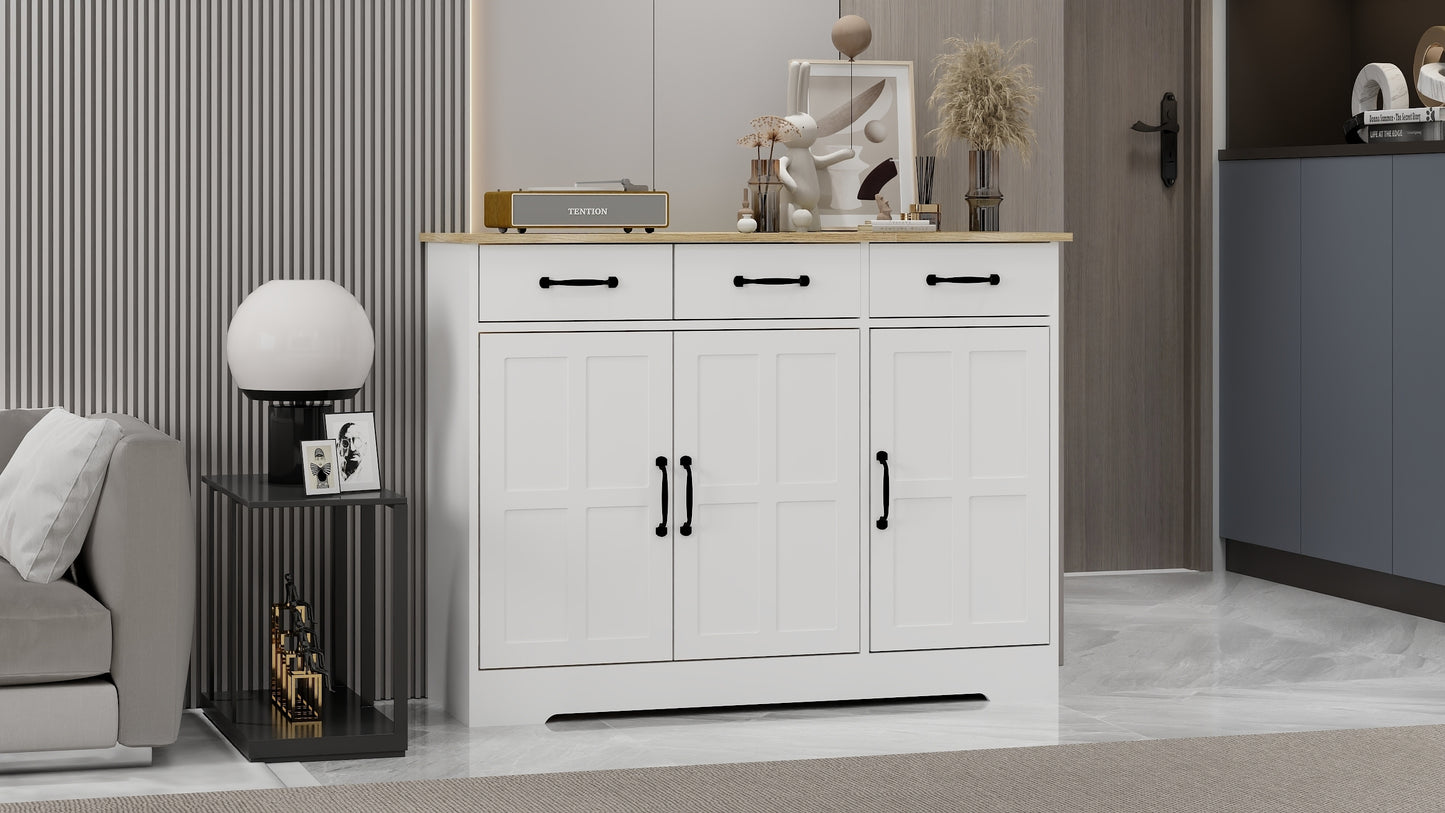 Farmhouse Buffet Cabinet Storage Sideboard with 3 Drawers and 3 Doors for Dining Room Kitchen Cupboard White