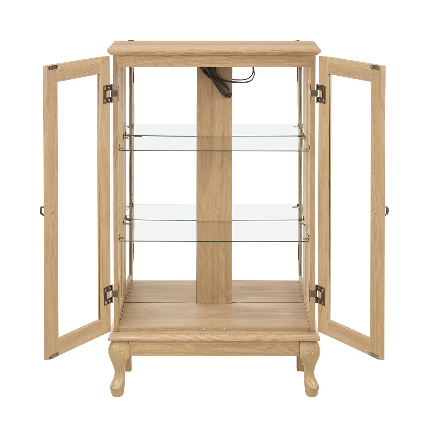 Elegant Oak Curio Cabinet with Glass Doors Adjustable Shelves Mirrored Back Lighted Display for Home Office