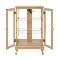 Elegant Oak Curio Cabinet with Glass Doors Adjustable Shelves Mirrored Back Lighted Display for Home Office