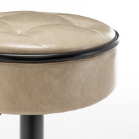 Khaki Faux Leather Adjustable Bar Stool Set of 2 360° Swivel Armless Counter Chairs with Metal Frame for Kitchen Dining Living Room