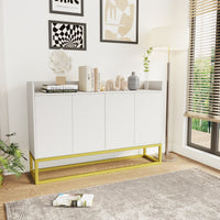 Stylish 4-Door Storage Cabinet with Square Metal Legs for Living Room and Kitchen in White