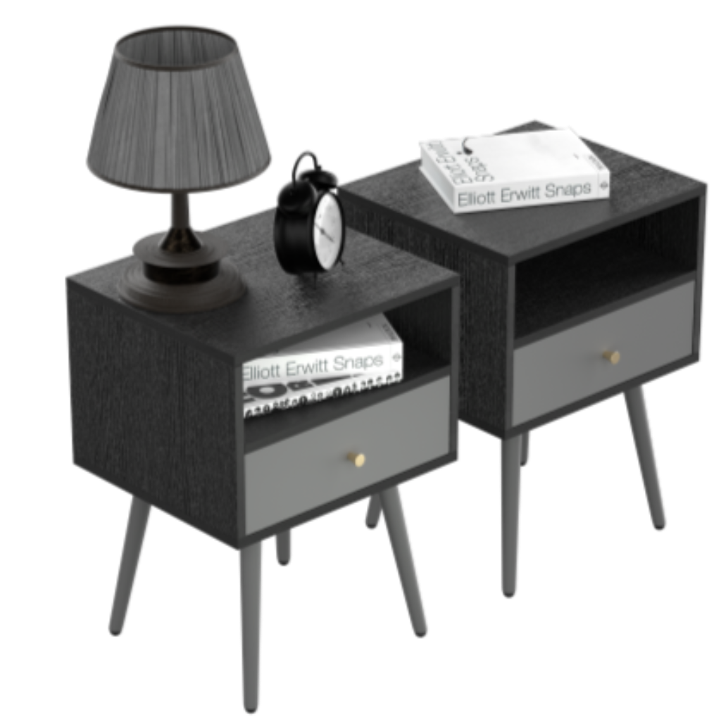 Modern Bedside Tables Set of 2 Nightstands with Storage Drawer Chic Simple Assembly End Tables for Bedroom Living Room Office Dark Grey