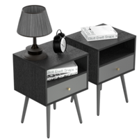 Modern Bedside Tables Set of 2 Nightstands with Storage Drawer Chic Simple Assembly End Tables for Bedroom Living Room Office Dark Grey