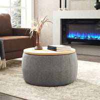 Round Storage Ottoman 2 in 1 Function End Table and Ottoman Dark Grey 25.5x25.5x14.5 Inches