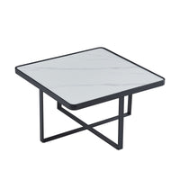 Minimalist Square Coffee Table Black Metal Frame Sintered Stone Top Modern Living Room Furniture