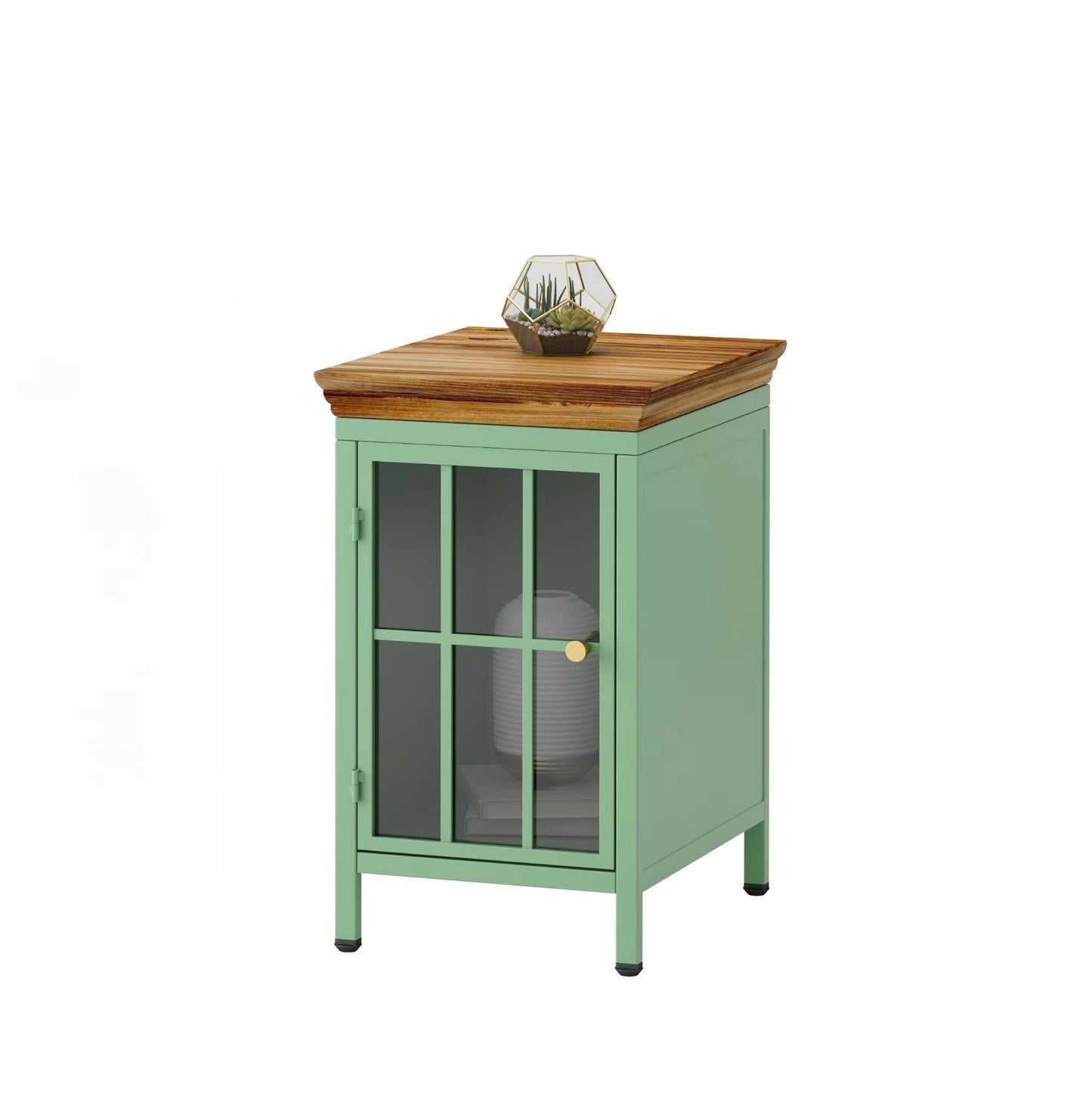 Nightstand with Storage Cabinet Solid Wood Tabletop Bedside Table Sofa Side Coffee Table for Bedroom Living Room Green