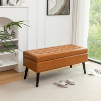 Brown Leather Storage Bench for Bedroom Entryway 43.3" Stylish Ottoman at Foot of Bed