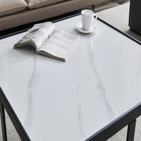 Minimalist Square Coffee Table Black Metal Frame Sintered Stone Top Modern Living Room Furniture