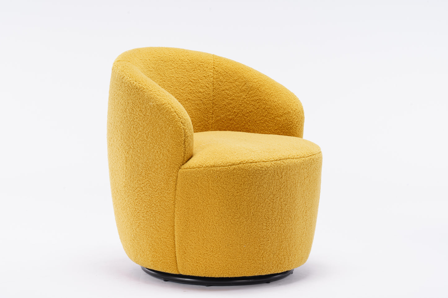 Teddy Fabric Swivel Accent Barrel Chair with Metal Ring Yellow Modern Design for Living Room